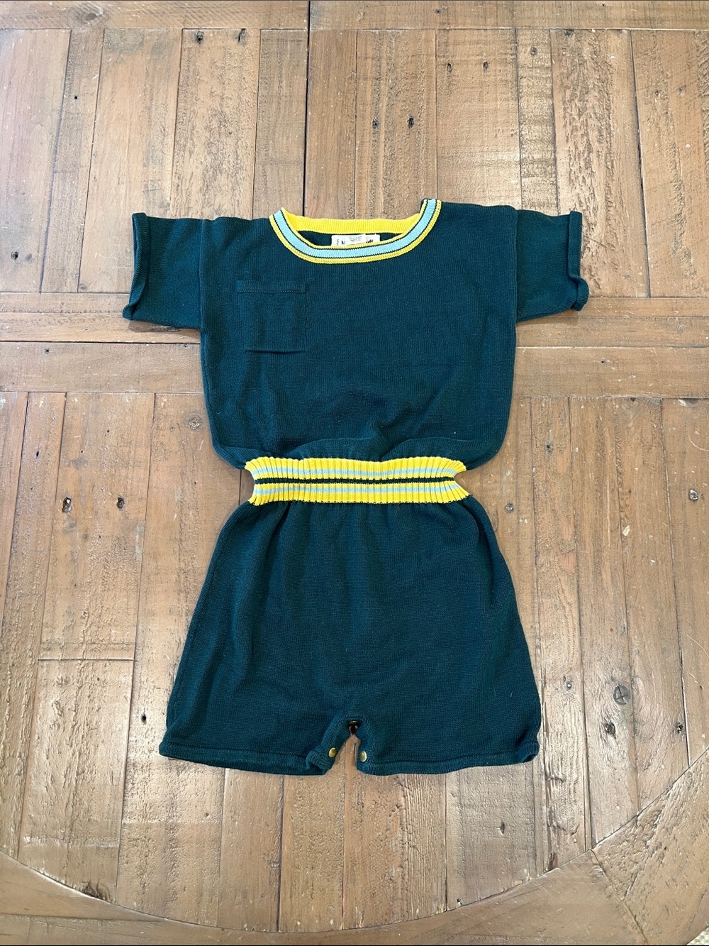 Misha and puff knit short romper kids 3-4 years Forest green elastic waist